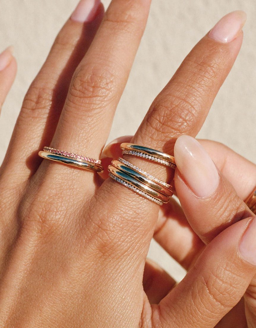Gold Stack with Pink and White Pave Diamonds Gold Stack with Pink and White Pave Diamonds — Gold Ring Stack