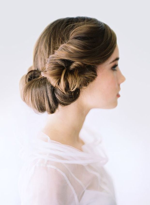 Medium Brown Twisted Low Bun — Vintage Wedding Hairstyles