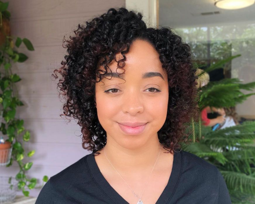 Dark Brown With Subtle Auburn Highlights Visual Idea — Natural Hair with Bangs