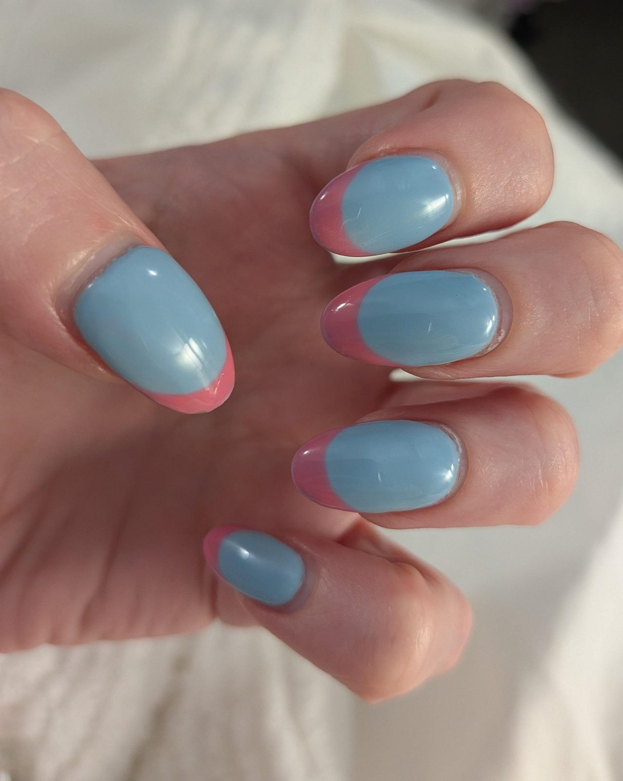 Nude Base Pink Blue French Tips Nude Base Pink Blue French Tips — Gender Reveal Nails