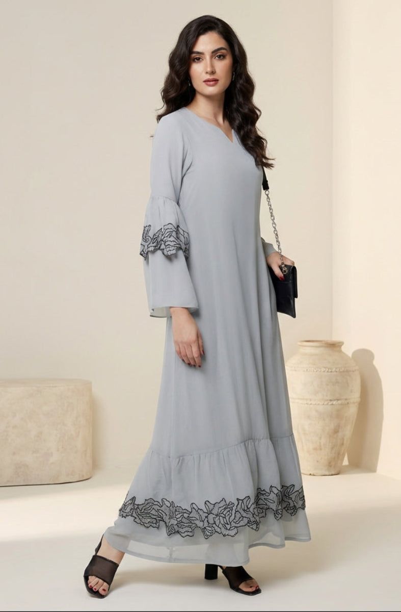 Embroidered Bell Sleeve Maxi Dress for Special Occasions — Modest Dresses