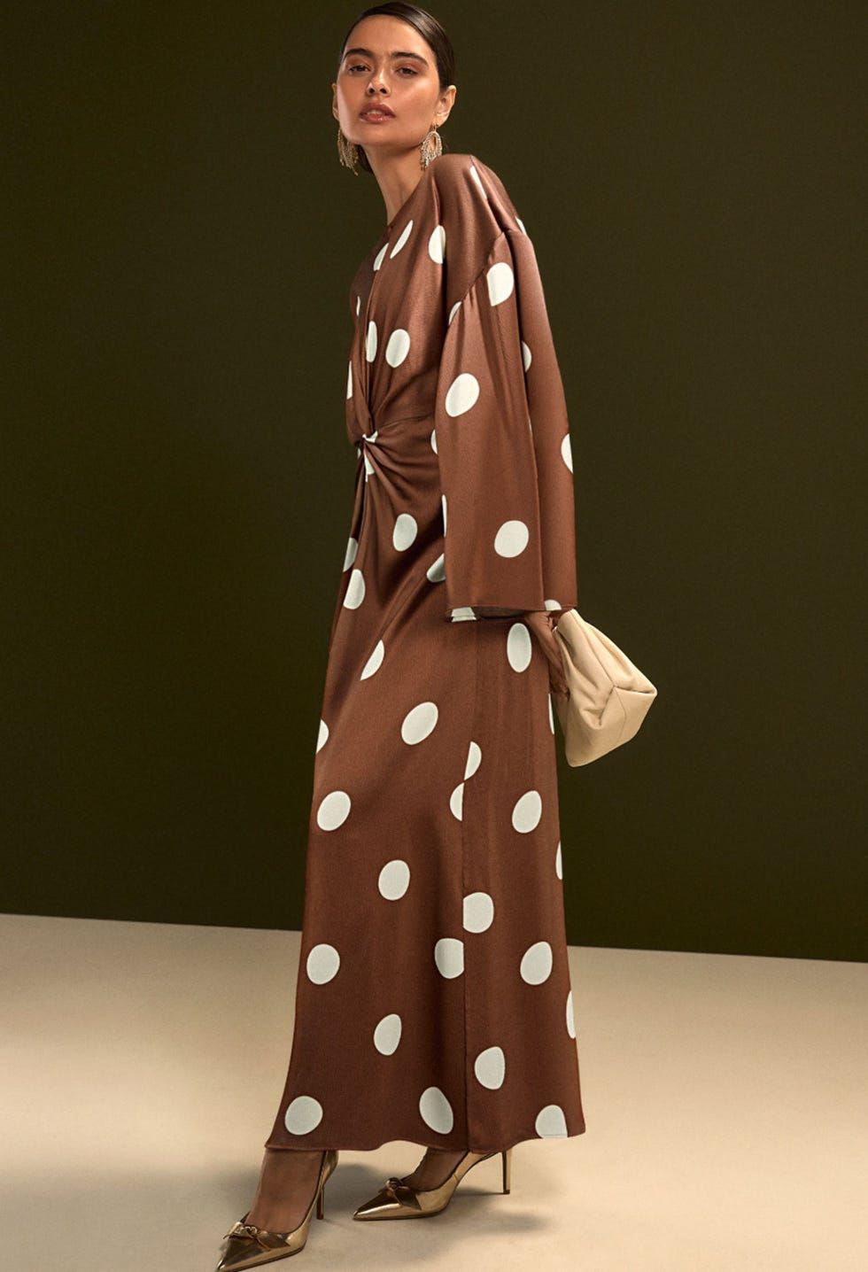 Maxi Dress with Dramatic Sleeves and Waist Detail Maxi Dress with Dramatic Sleeves and Waist Detail — Polka Dot Dresses