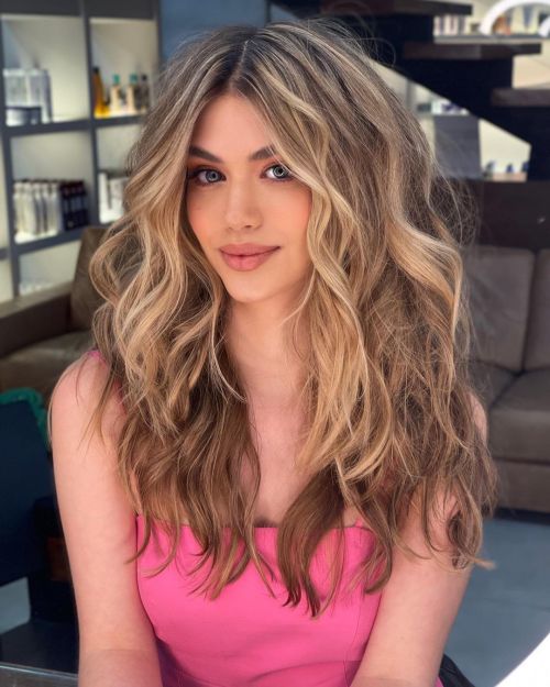 Long Layers With Blonde Balayage — Middle Part Hairstyles
