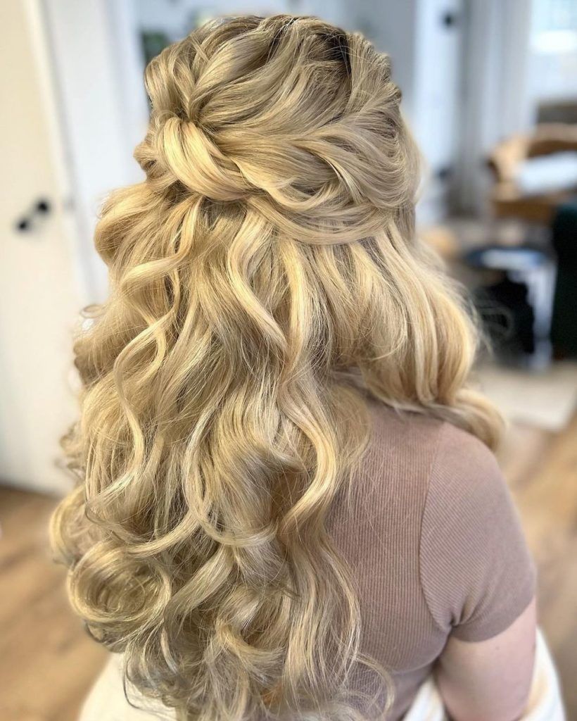 Intricate Twisted Updo Blonde Highlights Intricate Twisted Updo Blonde Highlights — Half Up Half Down Long Hair
