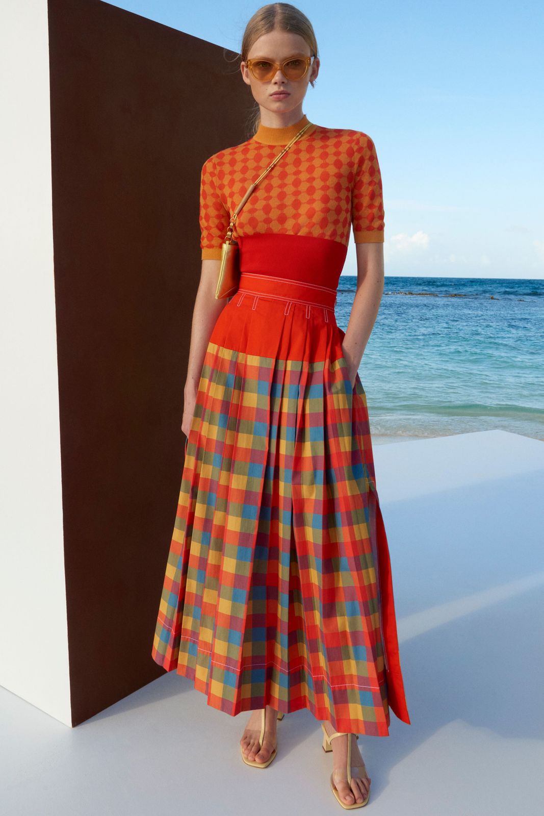 Knit Top with Pleated Plaid Midi Skirt Knit Top with Pleated Plaid Midi Skirt — Tory Burch Outfits