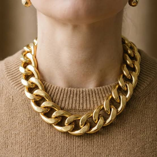 Chunky Gold Chain Necklace with Brown Knit Sweater — Chunky Gold Necklaces
