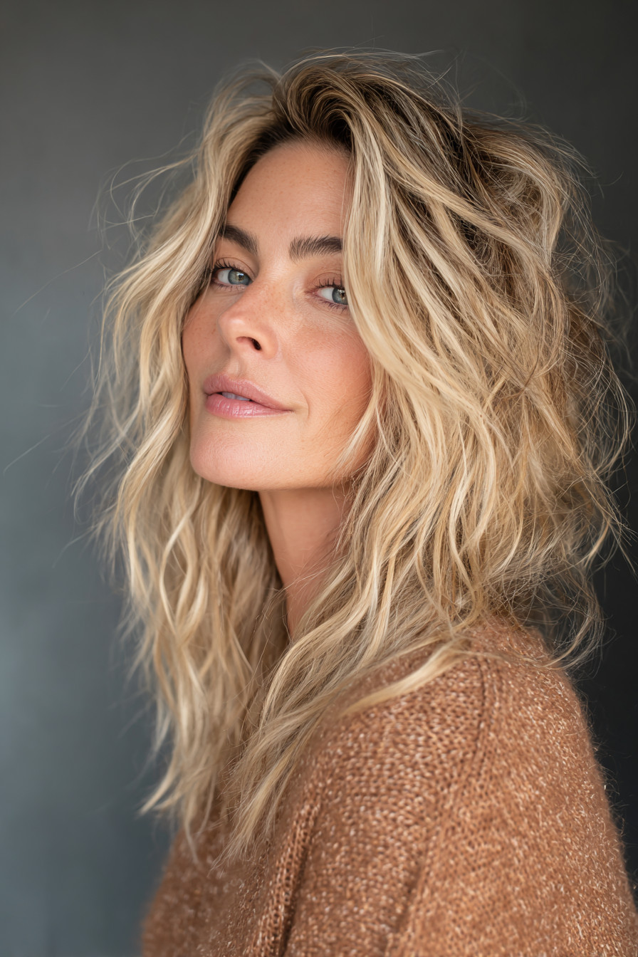 Thick Wavy Ash Blonde With Side Part Thick Wavy Ash Blonde With Side Part — Blonde Hair Over 40