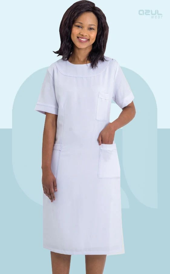 Simple White Nurse Dress with Large Patch Pockets Simple White Nurse Dress with Large Patch Pockets — Nurse Outfits