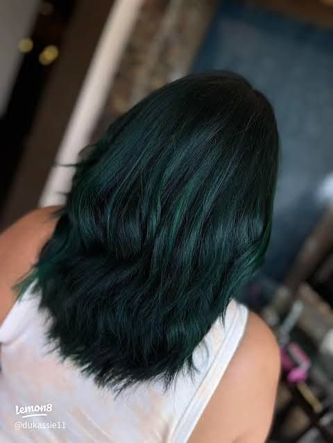 Dark Green Waves With Lighter Undertones Dark Green Waves With Lighter Undertones — Olive Green Hair