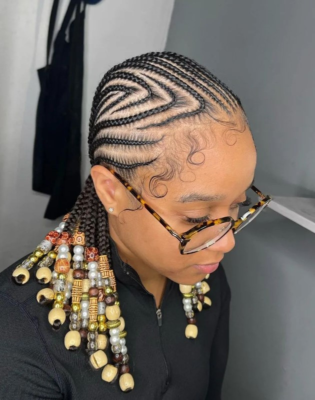 Feed-In Braids With Blonde Highlights And Beads — Lemonade Braids with Beads