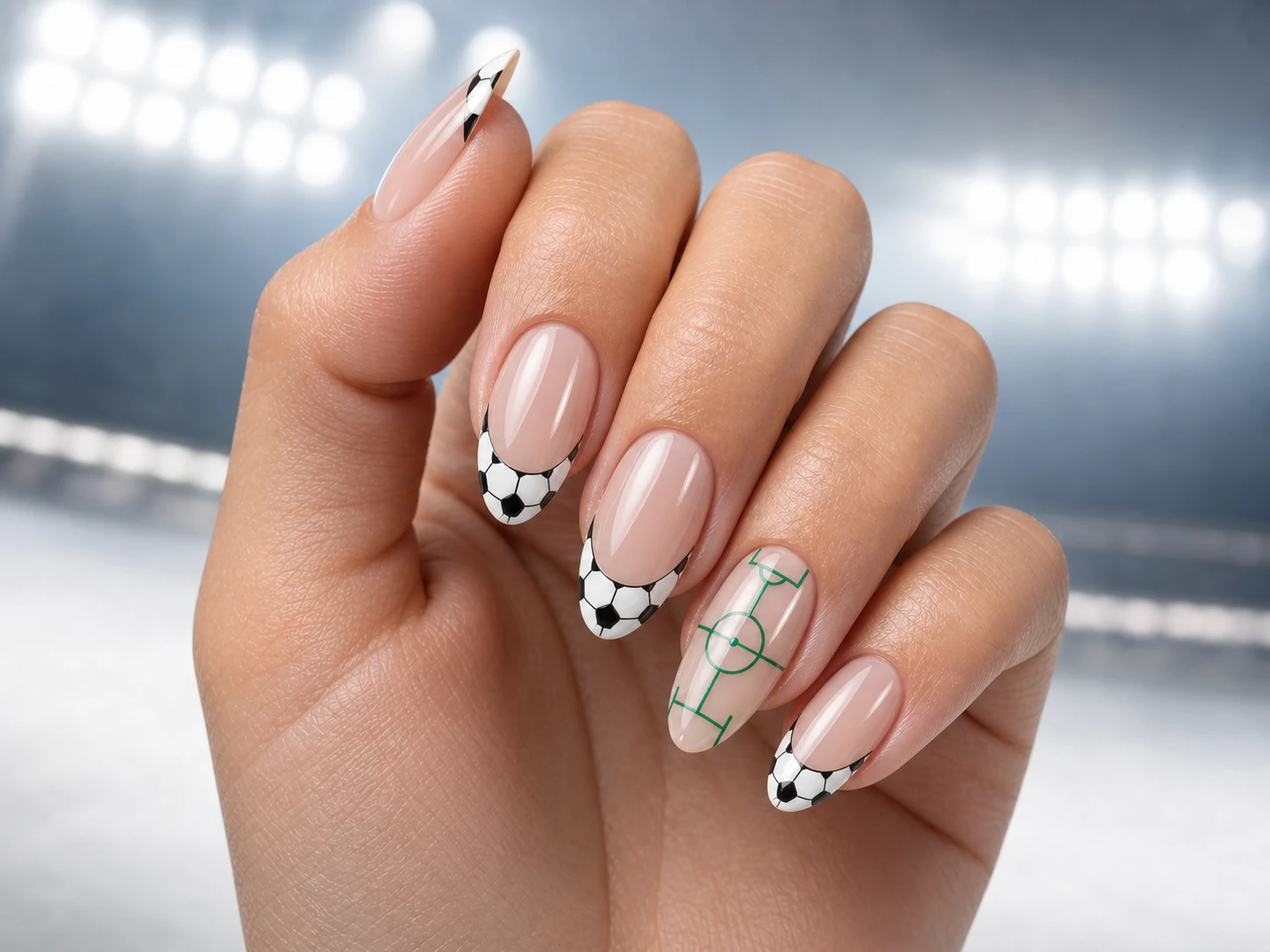 Soccer Ball French Tips with Field Accent Soccer Ball French Tips with Field Accent — Soccer Nails