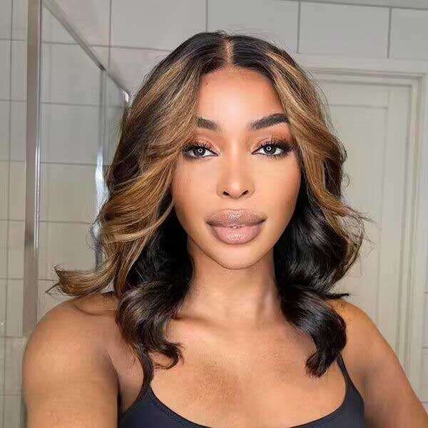 Dark Brown Bob With Dimensional Blonde Highlights Dark Brown Bob With Dimensional Blonde Highlights — Wig Hairstyles