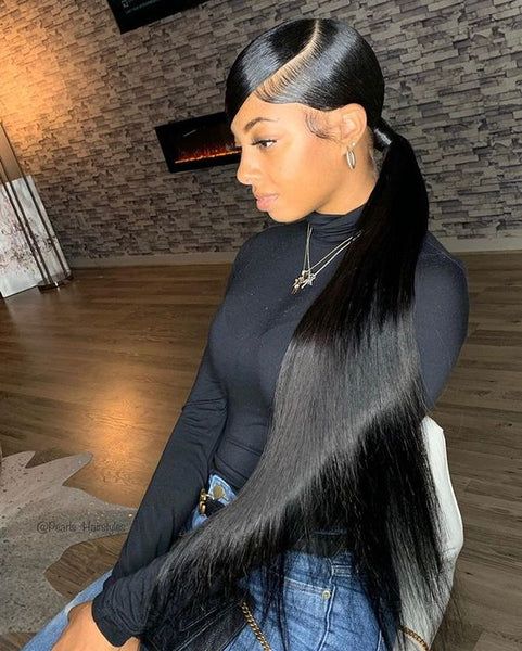 Sleek Black Ponytail With Side Part — Genie Ponytail
