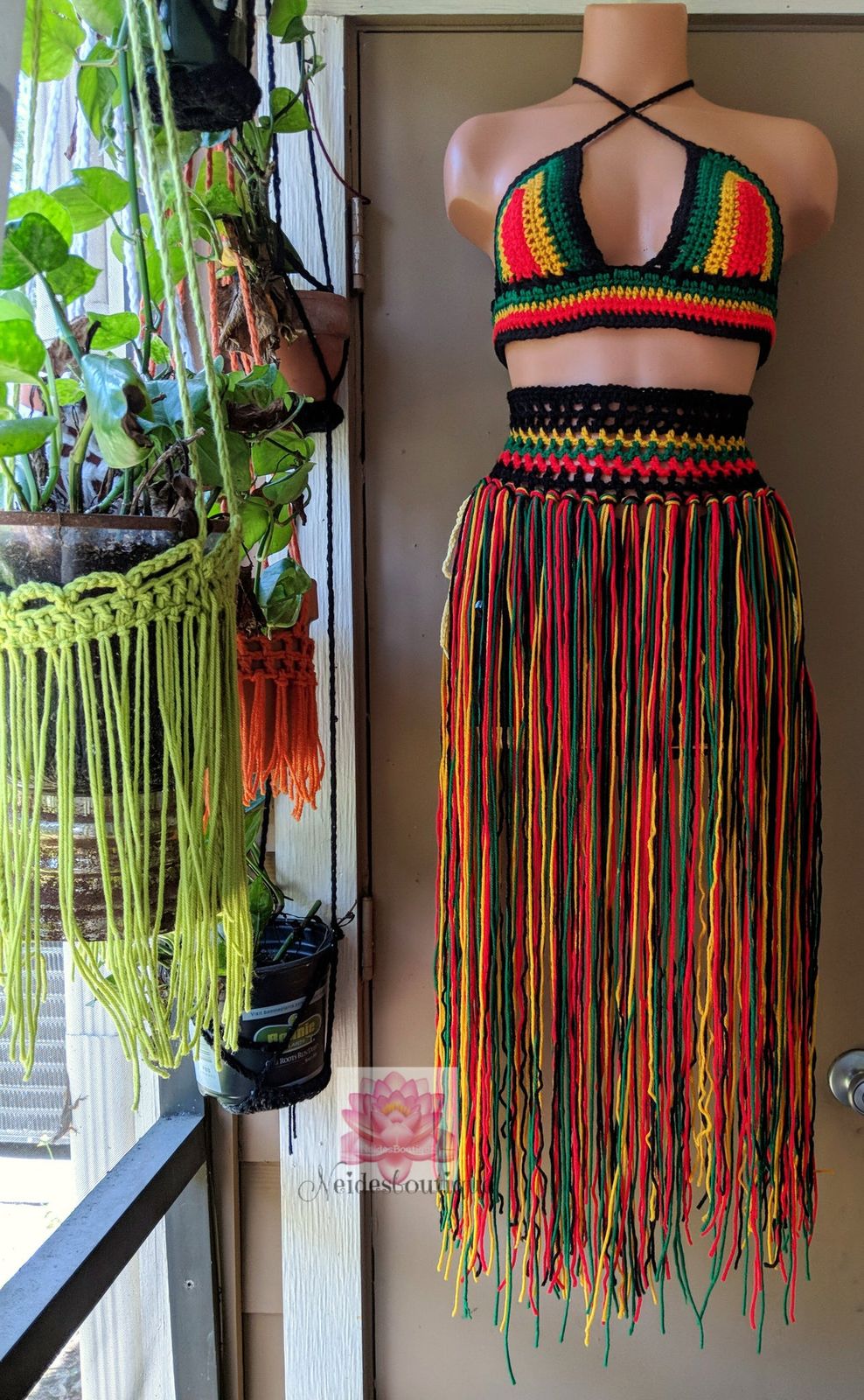 Rasta Crochet Set with Fringe Skirt for Festivals — Jamaica Outfits