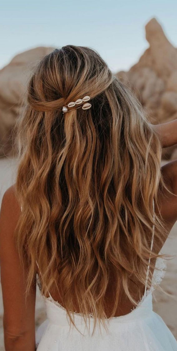 Half-Up Half-Down with Shell Clip — Beach Hairstyles