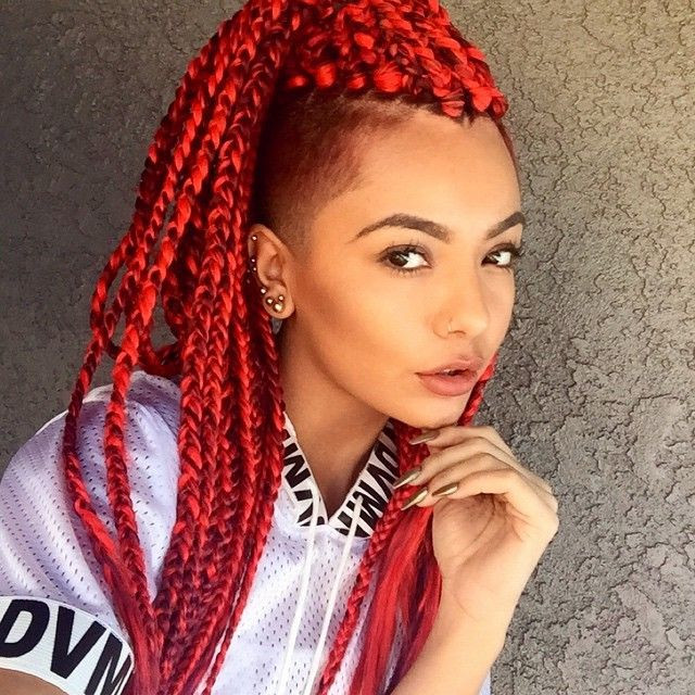 Mid-Back Thick Vibrant Red Braids High Ponytail