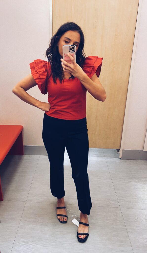 Statement Sleeves: Ruffled Top with Cropped Trousers Statement Sleeves: Ruffled Top with Cropped Trousers — Substitute Teacher Outfits