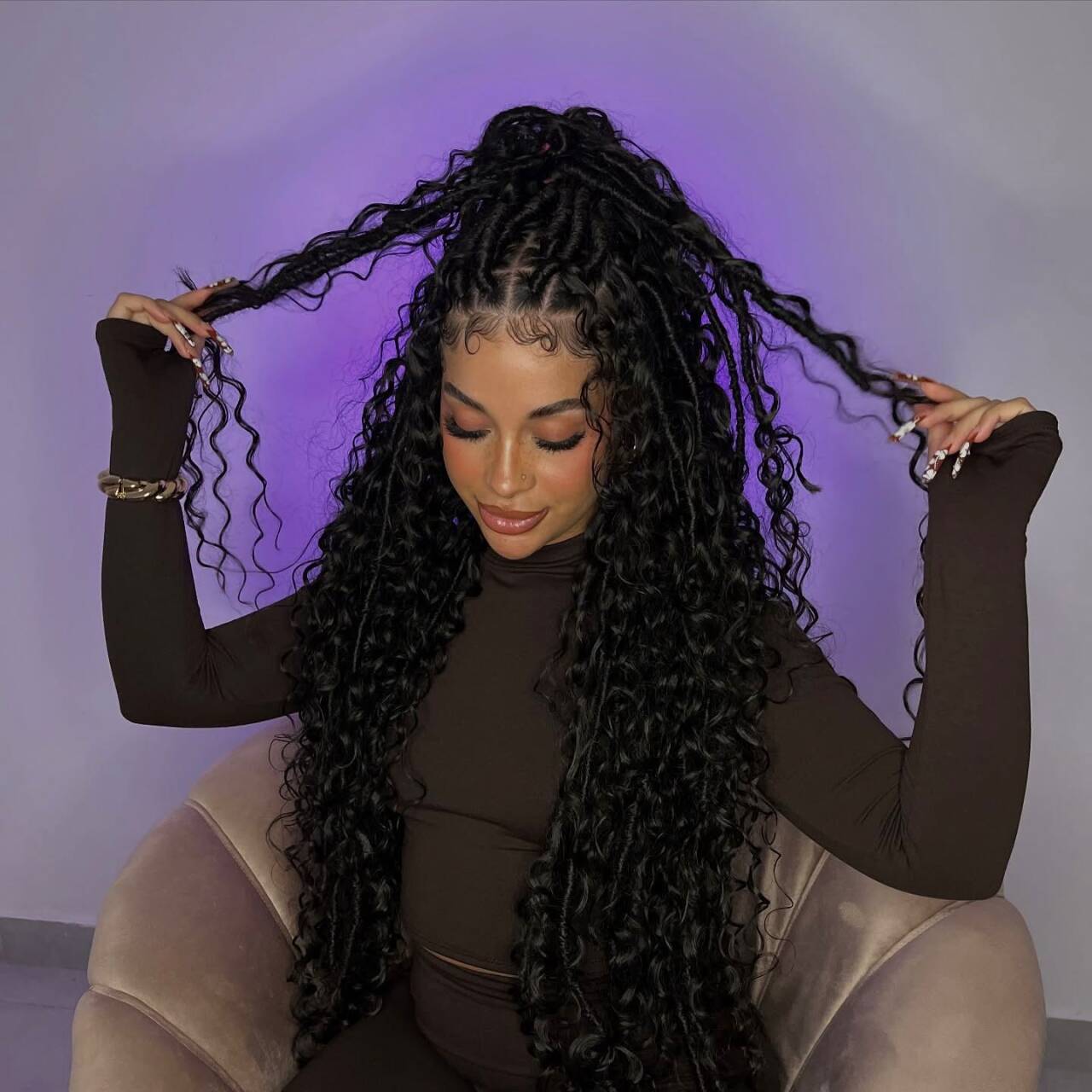 High Ponytail With Mixed Textures — Boho Braids