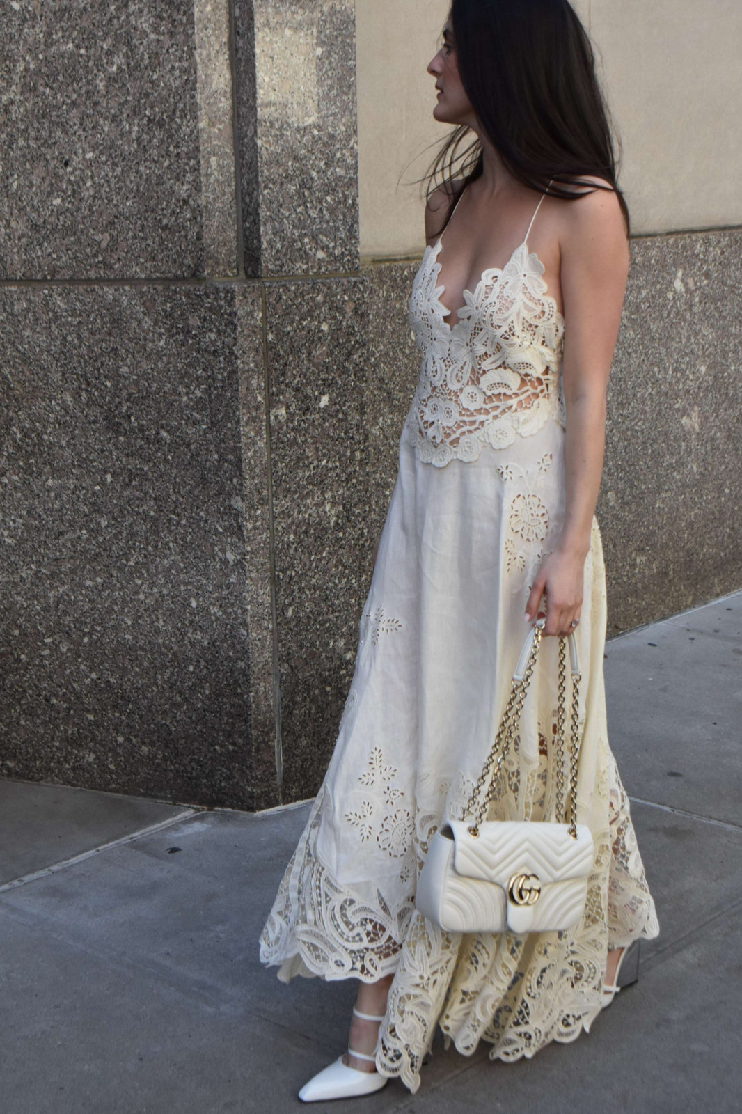 Ivory Lace Midi Dress with Train — Engagement Photo Dresses