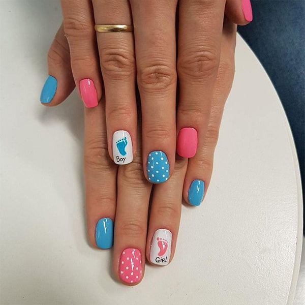 Explicit Text Baby Footprint Nails Explicit Text Baby Footprint Nails — Gender Reveal Nails