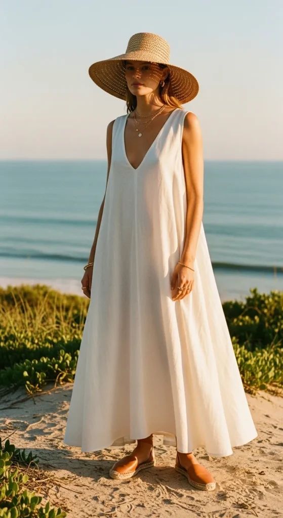 Flowing White Maxi Dress for Beachside Serenity — Hamptons Outfits