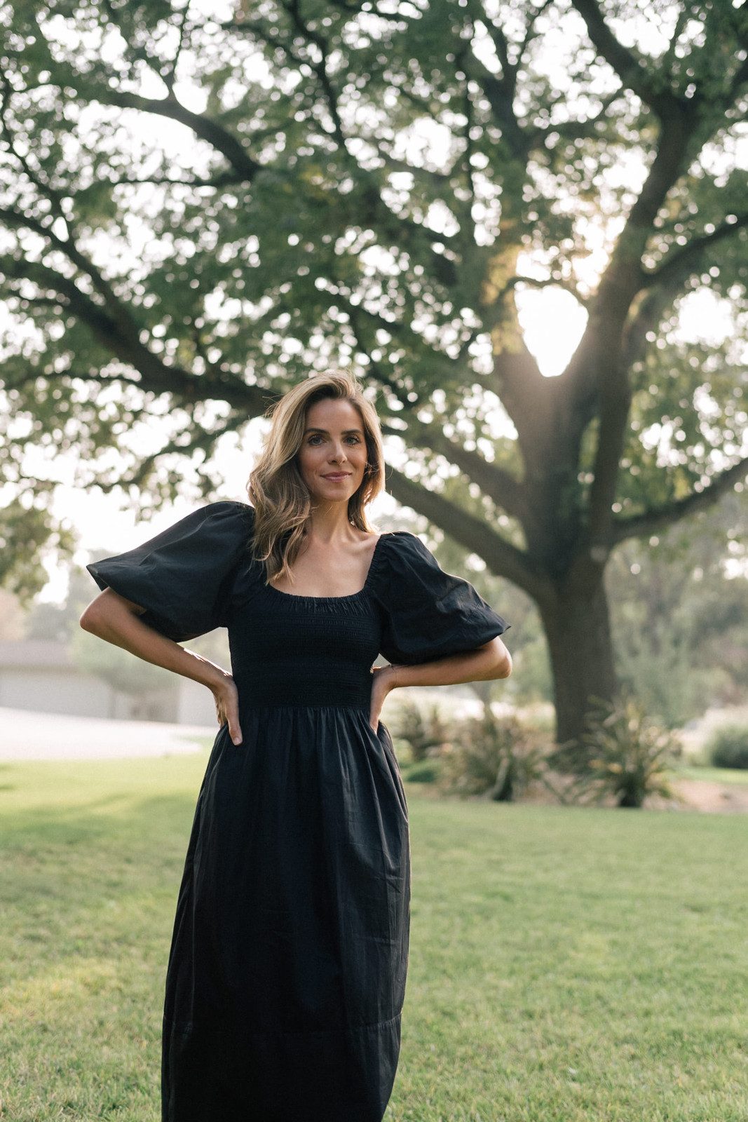 Linen Puff Sleeve Dress for Casual Daytime — Little Black Dress Outfits