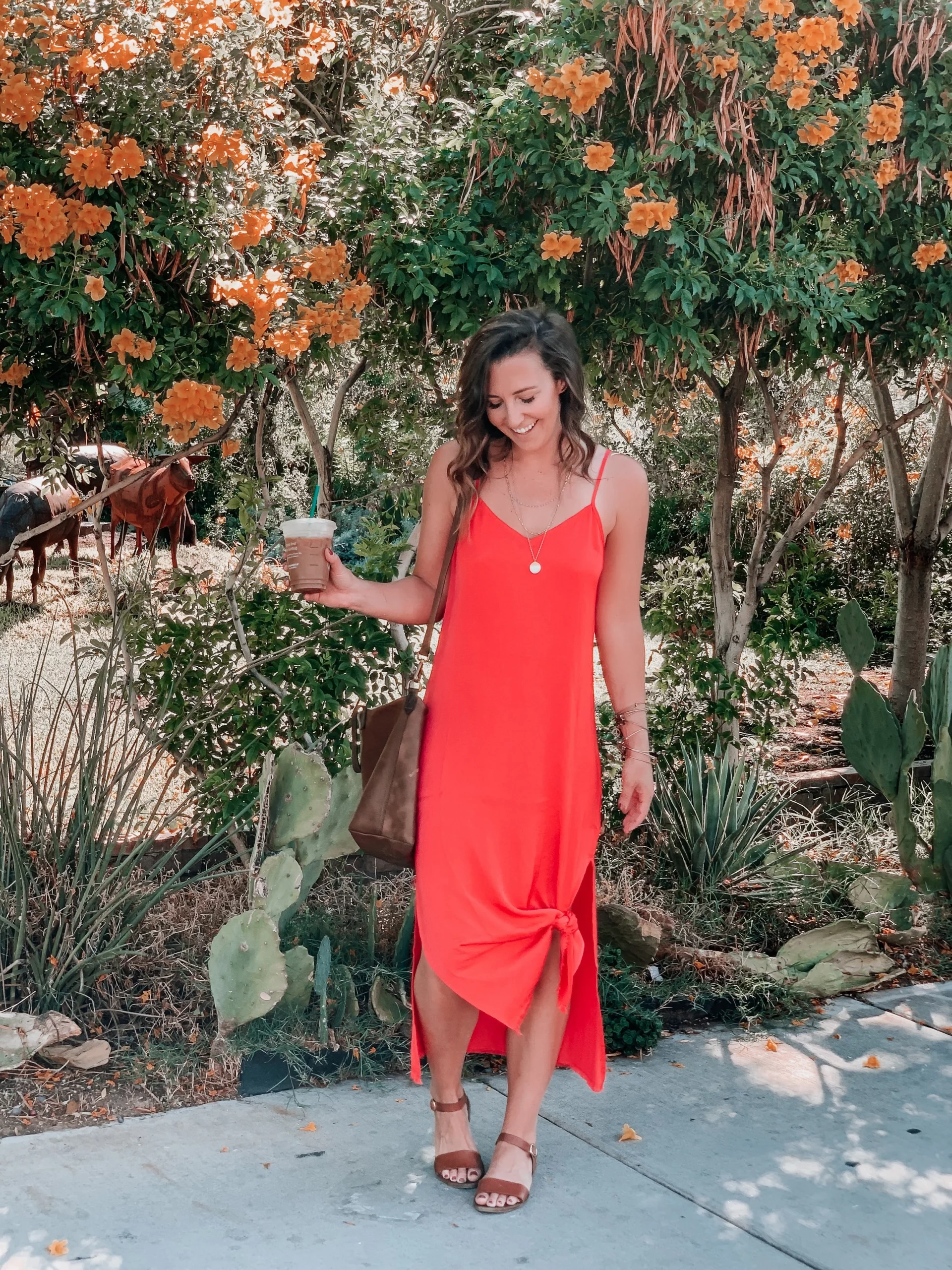 Coral Jersey Slip Dress with Knot Detail Coral Jersey Slip Dress with Knot Detail — Slip Dresses