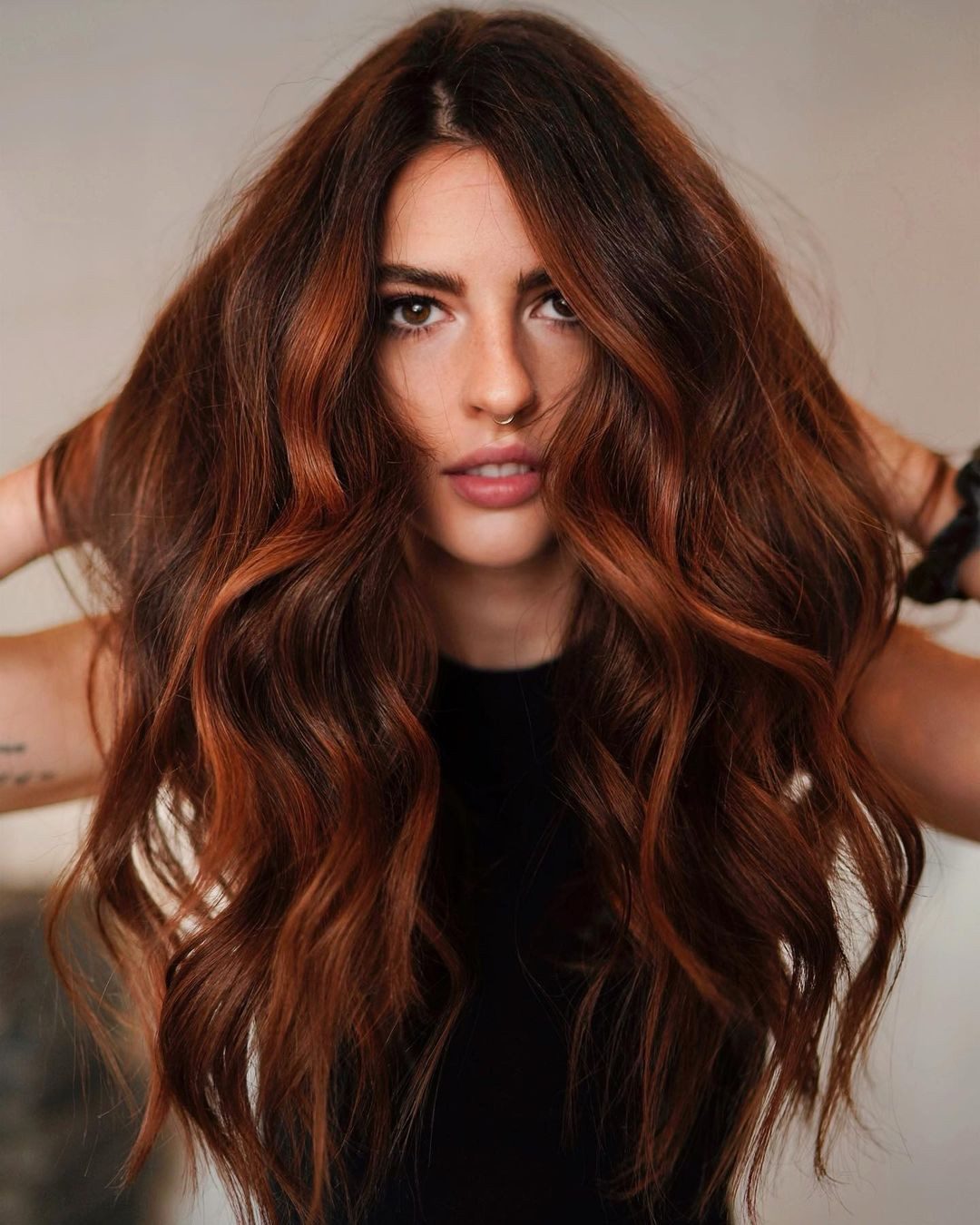 Mid-Back Subtle Copper Highlights in Brown Mid-Back Subtle Copper Highlights in Brown — Copper Brown Hair
