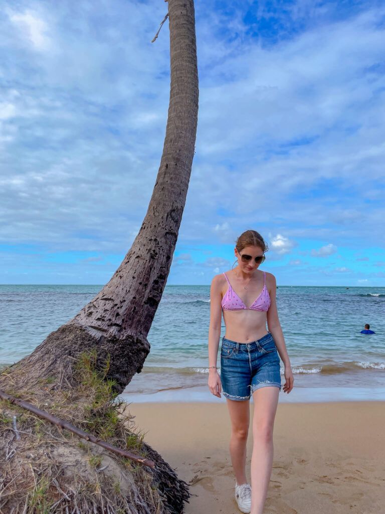 Pink Bikini Top and Denim Shorts for Beach Fun Pink Bikini Top and Denim Shorts for Beach Fun — Puerto Rico Outfits