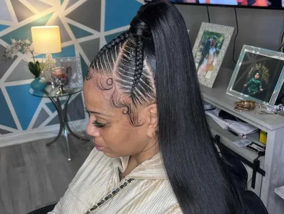 High Ponytail With Intricate Cornrow Details High Ponytail With Intricate Cornrow Details — Cornrow Ponytail