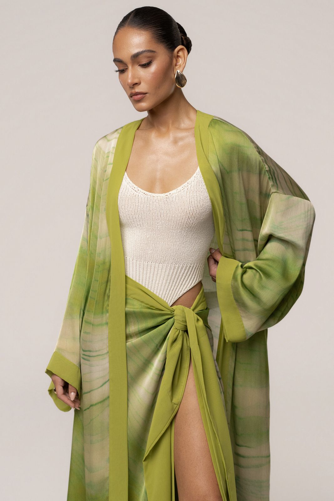 Printed Silk Wrap Skirt with a Kimono Printed Silk Wrap Skirt with a Kimono — Wrap Skirt Outfits