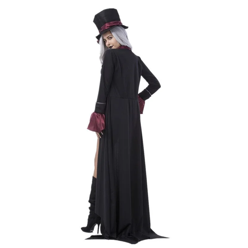 Floor-Length Black Coat with Red Cuffs and Top Hat Floor-Length Black Coat with Red Cuffs and Top Hat — Vampire Aesthetic Outfits