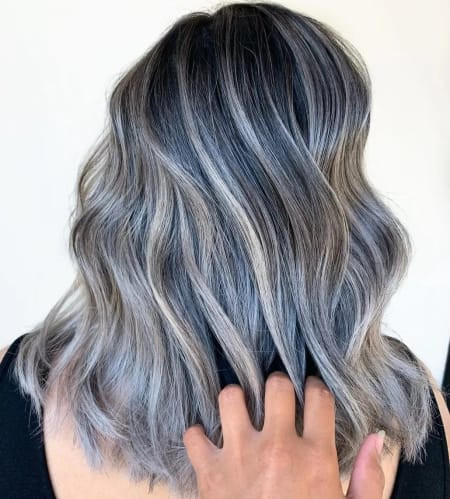 Angled Bob With Silver Ash Blonde Angled Bob With Silver Ash Blonde — Gray Blending