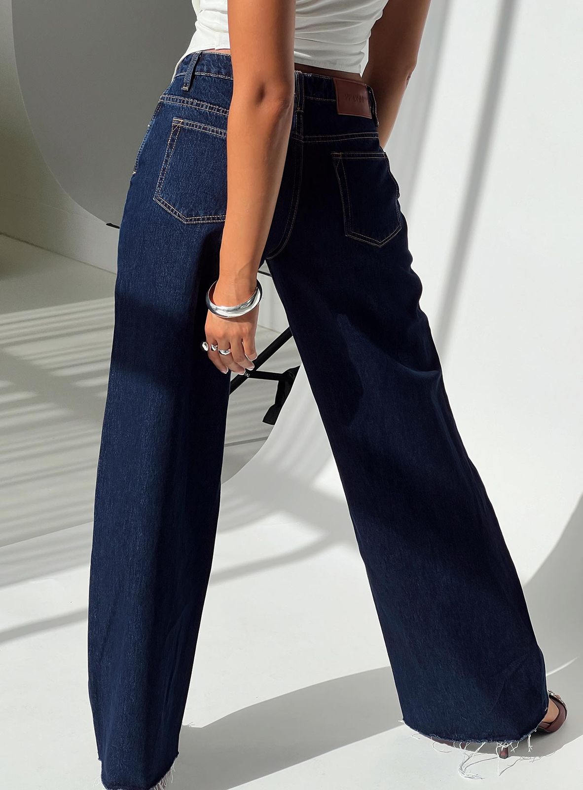 Distressed Wide-Leg Jeans with Denim Jacket Distressed Wide-Leg Jeans with Denim Jacket — Low Rise Jeans