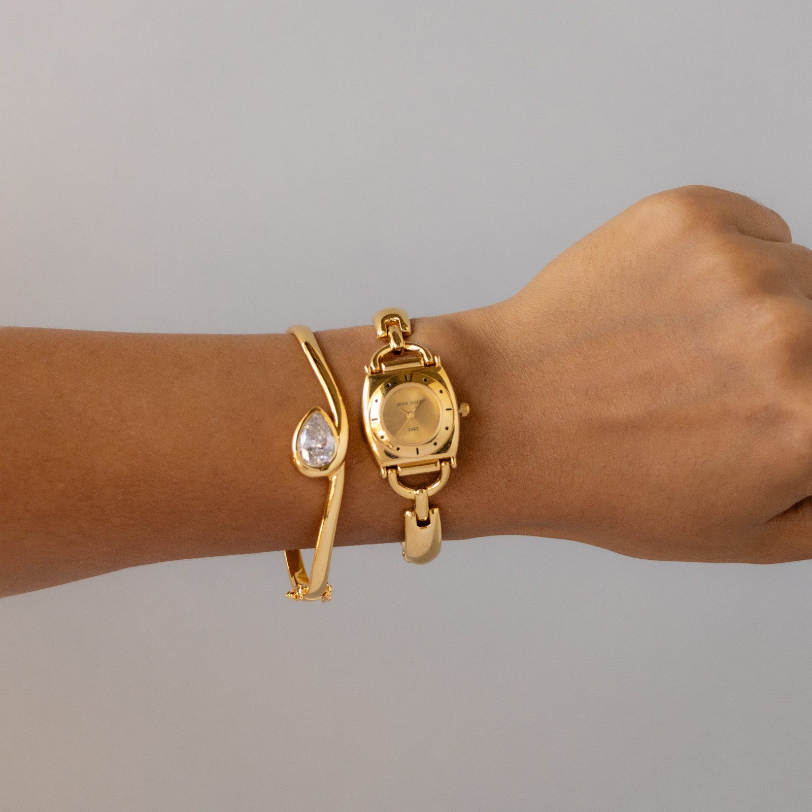 Gold Watch with Teardrop Bangle — Gold Watches for Women