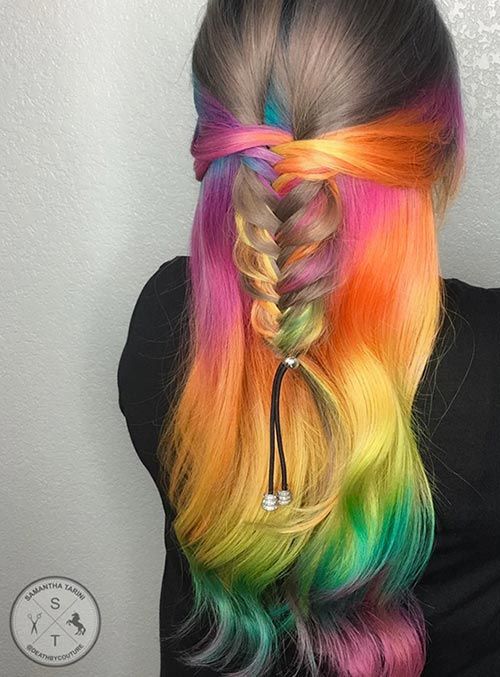 Mid-Back Braid With Rainbow Ombre Mid-Back Braid With Rainbow Ombre — Pastel Rainbow Hair