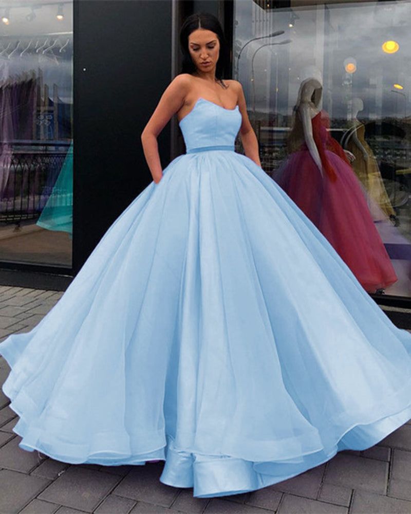 Light Blue Strapless Organza Ball Gown with Full Skirt — Sweet 16 Dresses