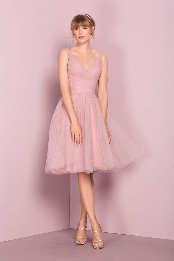 Dusty Pink Tulle A-Line Dress for Special Occasions — Knee Length Dresses