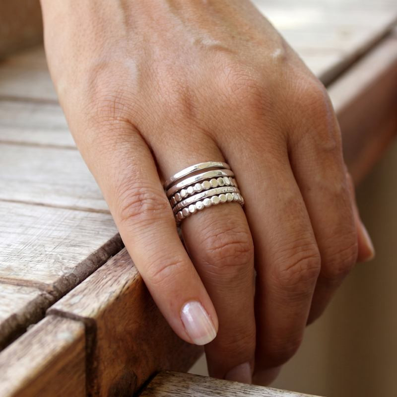 Minimalist Silver Bands with Varied Textures — Silver Ring Stack