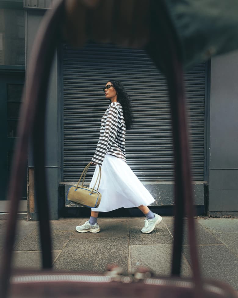 Casual Outing: New Balance with Stripes and a Skirt Casual Outing: New Balance with Stripes and a Skirt — New Balance Outfits
