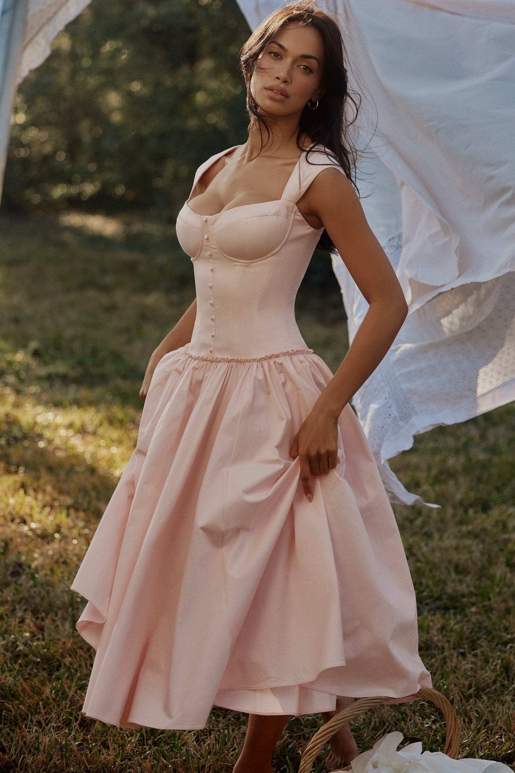Voluminous Blush Pink Corset Dress for Outdoor Charm — Princesscore Outfits