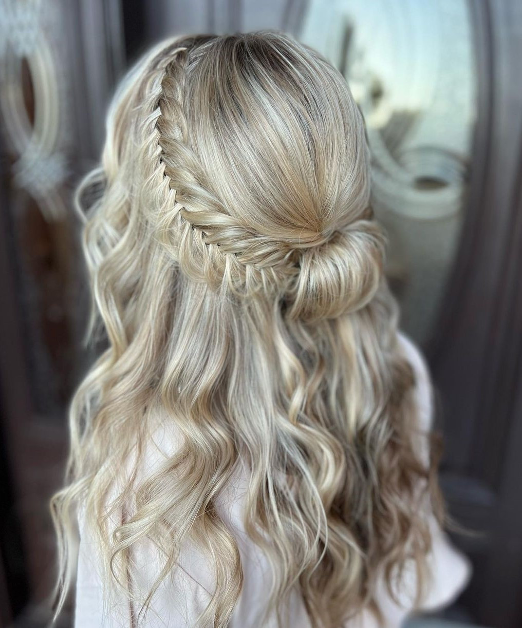 Blonde Braids With Crown Bun Blonde Braids With Crown Bun — Half Up Half Down with Braids