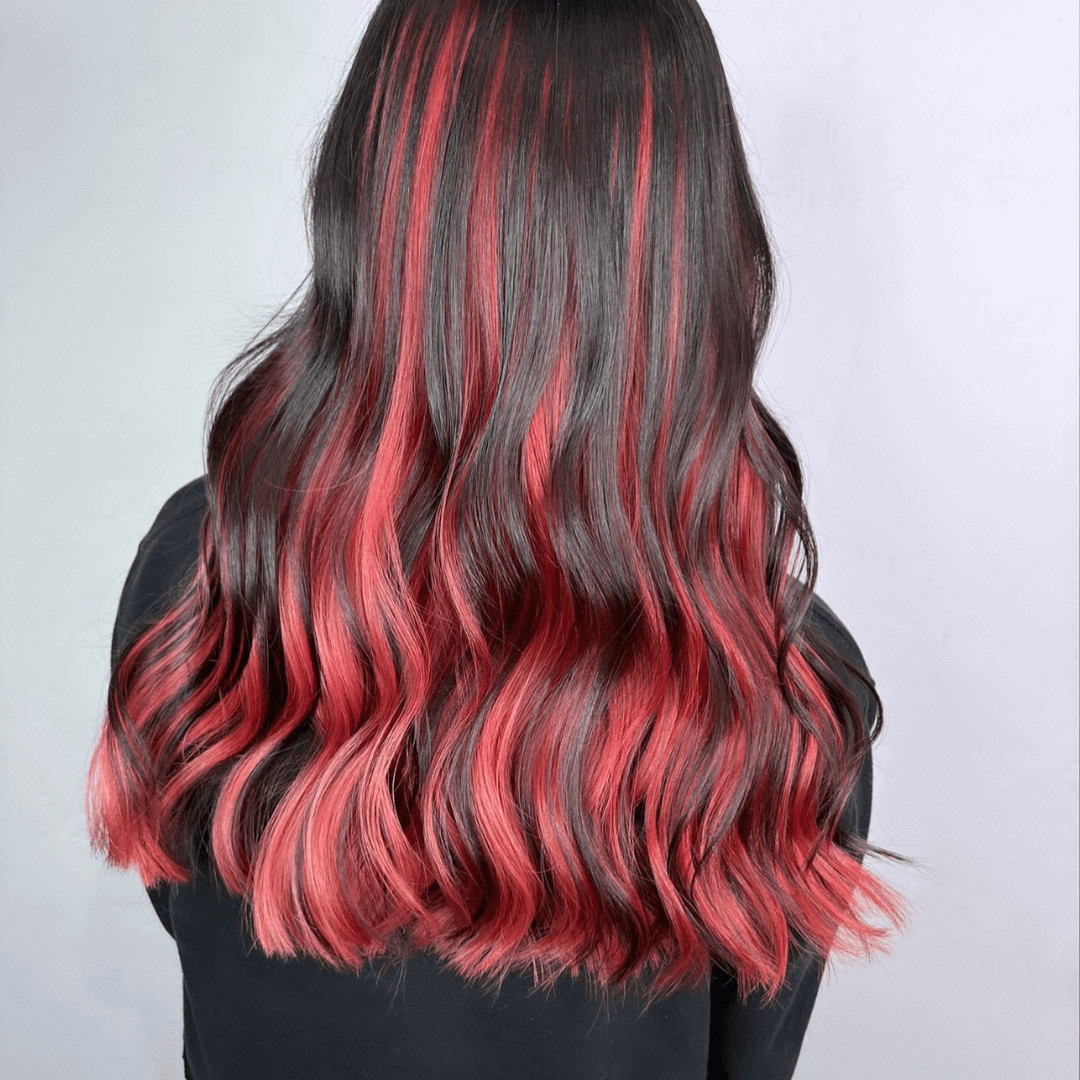 Dark Brown With Bold Cherry Red Highlights — Ruby Red Hair