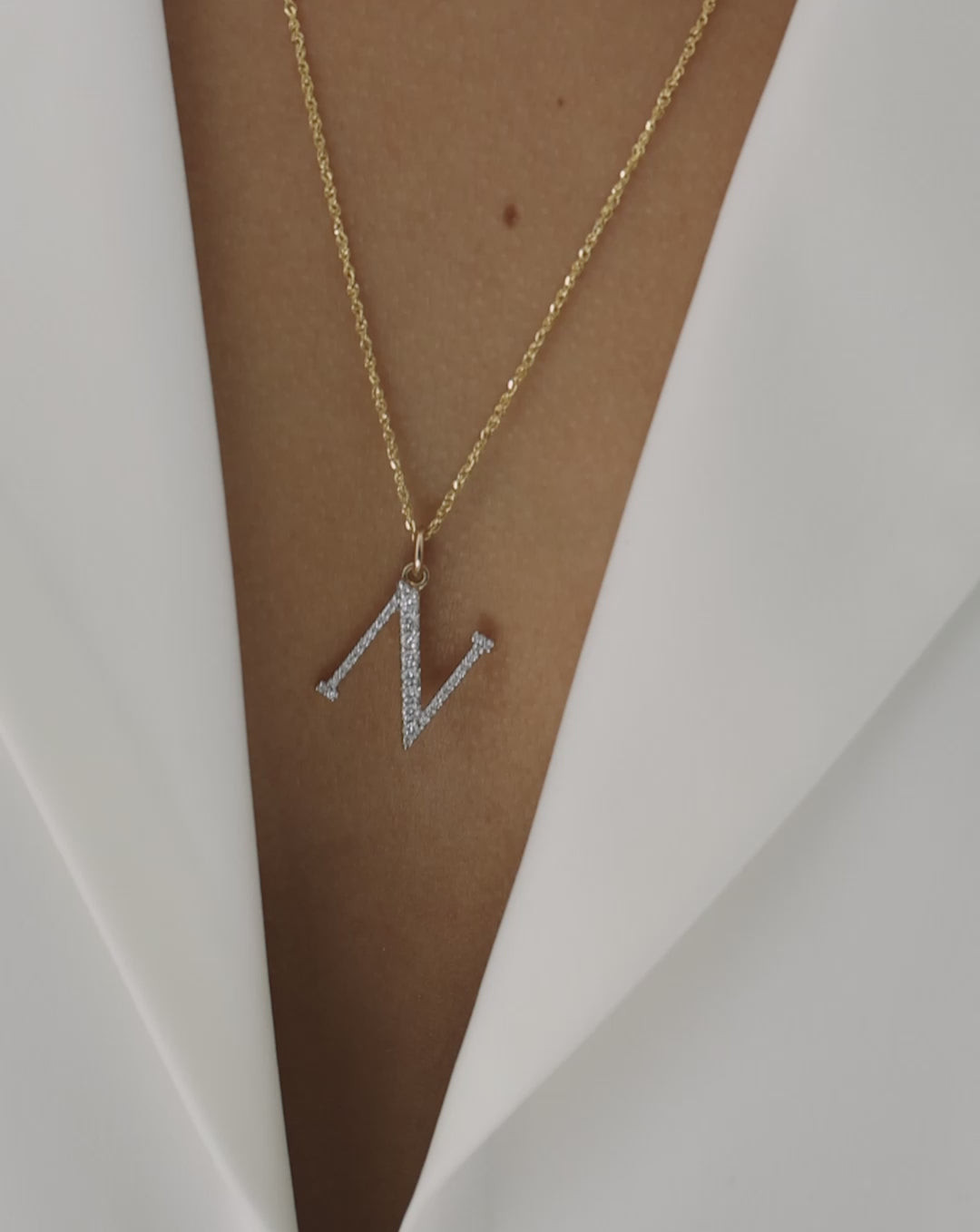 Large Diamond Initial 'N' Pendant Large Diamond Initial 'N' Pendant — Initial Necklaces