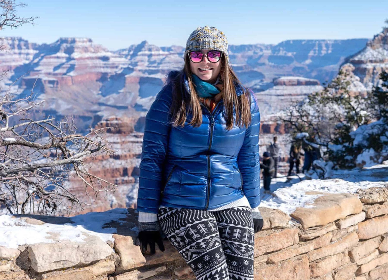Winter Wonder: Bright Puffer Jacket and Patterned Leggings — Grand Canyon Outfits