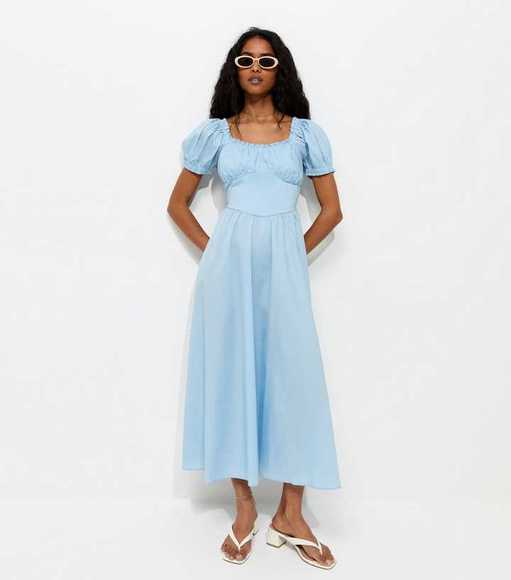 White Block Heeled Flip-Flops Outfit Idea — Milkmaid Dresses