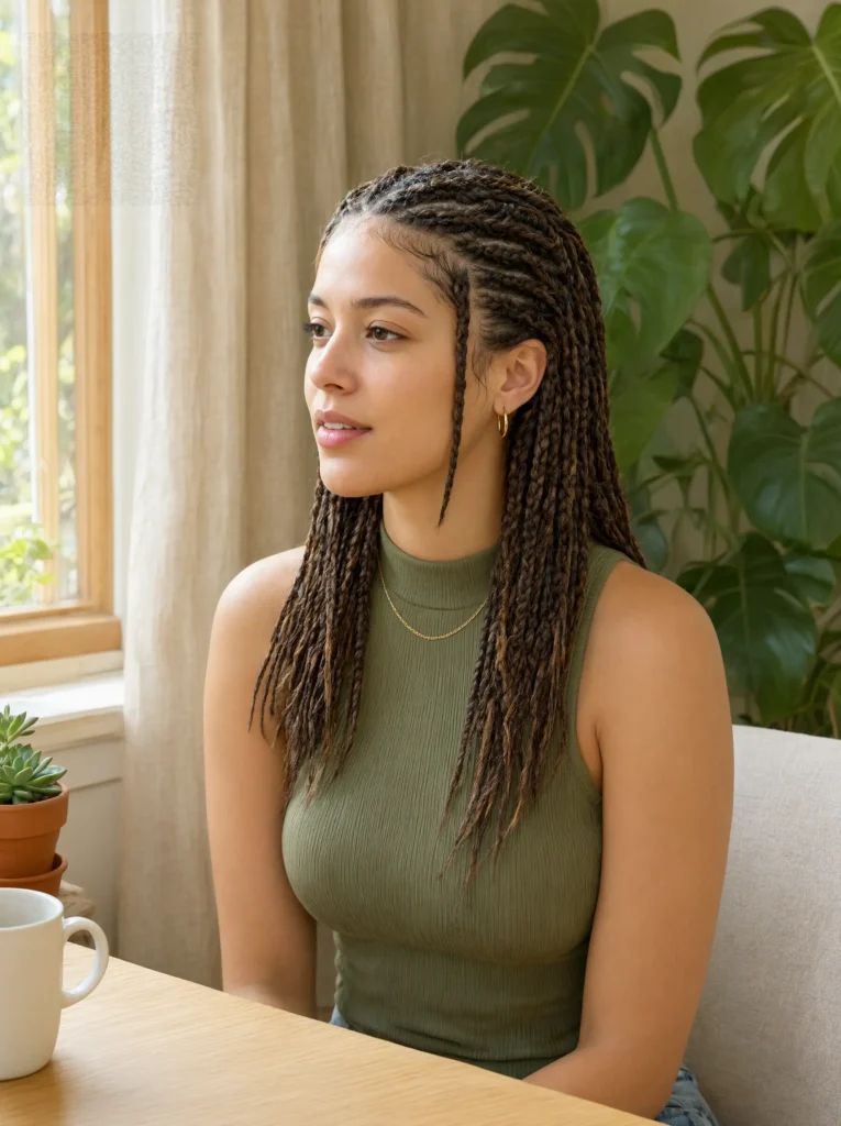 Sleek Knotless Braids Lob — Layered Braids
