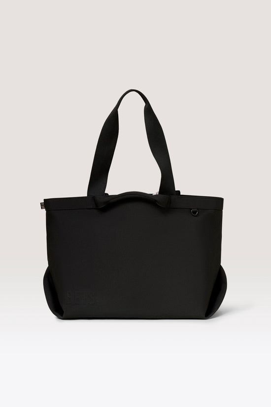 Black Nylon Tote with Side Pouch Details — Laptop Bags for Women