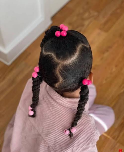 Braided Pigtails With Pink Beads Braided Pigtails With Pink Beads — Little Black Girl Hairstyles