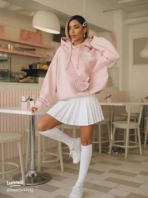 Oversized Pastel Hoodie with Pleated Mini Skirt Oversized Pastel Hoodie with Pleated Mini Skirt — Soft Girl Outfits